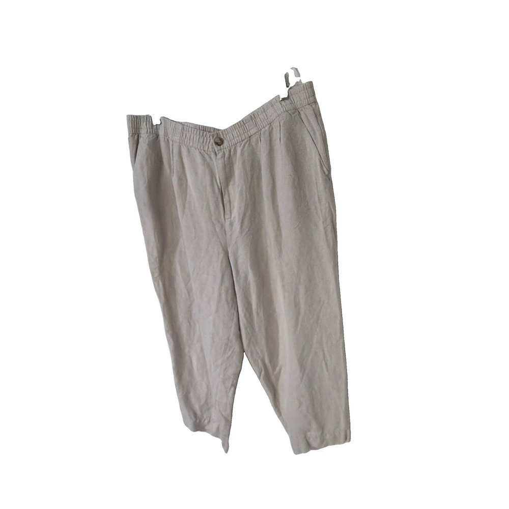 Madewell XL Linen Blend Khaki Natural Luxe Pants Pockets Preppy Lagenlook Boho